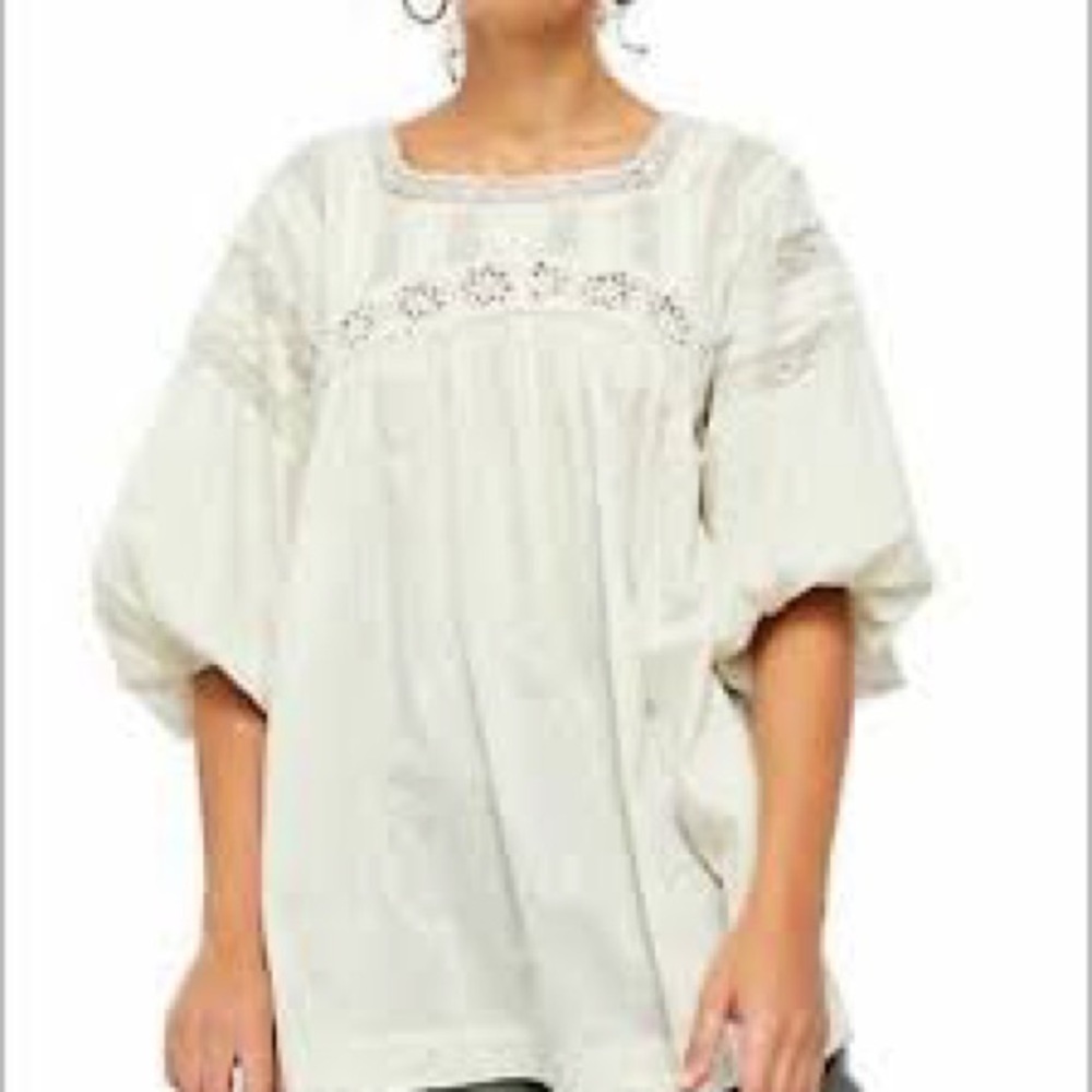 Free People Off White Eyelet Lace Embroidered Azalea Tunic